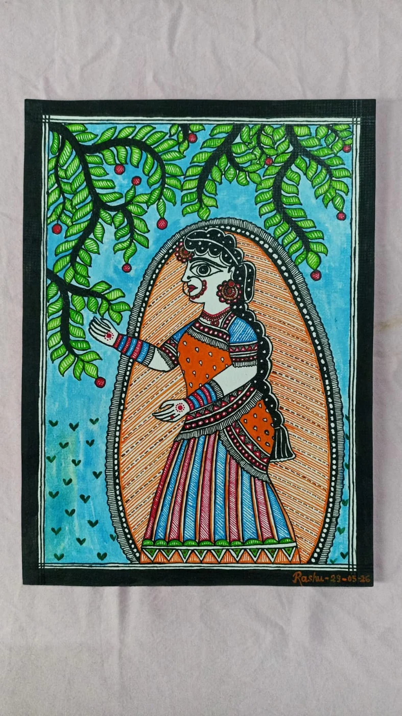 Traditional Mithila woman painting