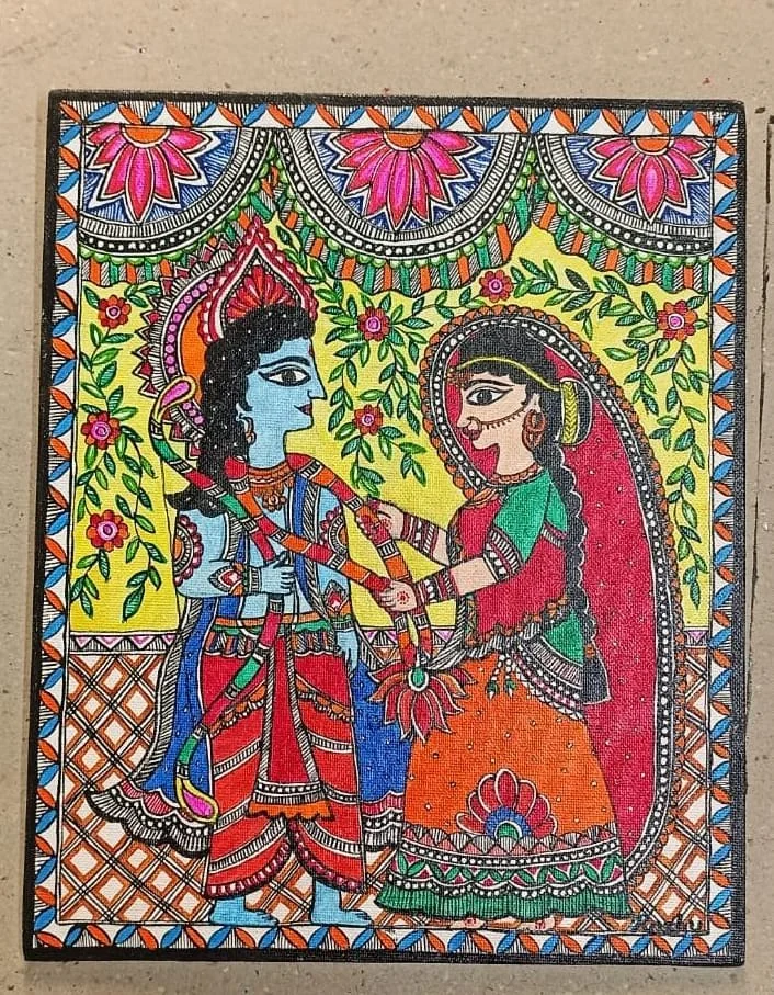 Radha Krishna Mithila painting
