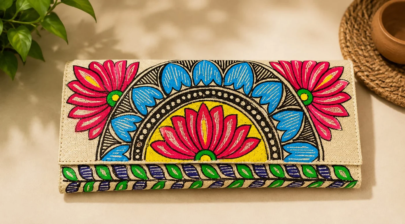 Lotus hand-painted clutch